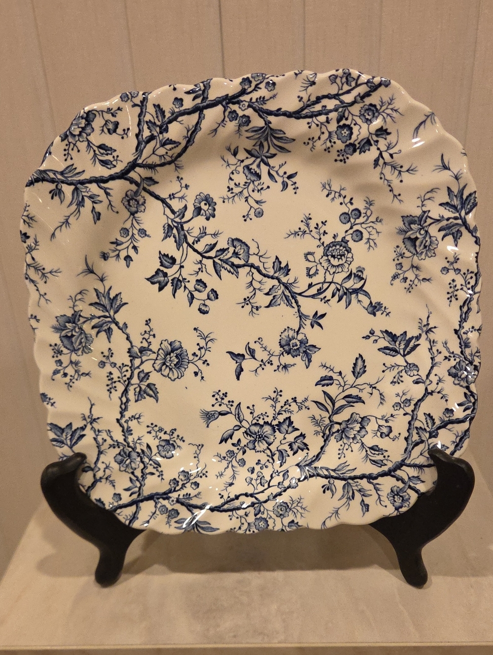 Blue and White Floral Ceramic Serving Plate